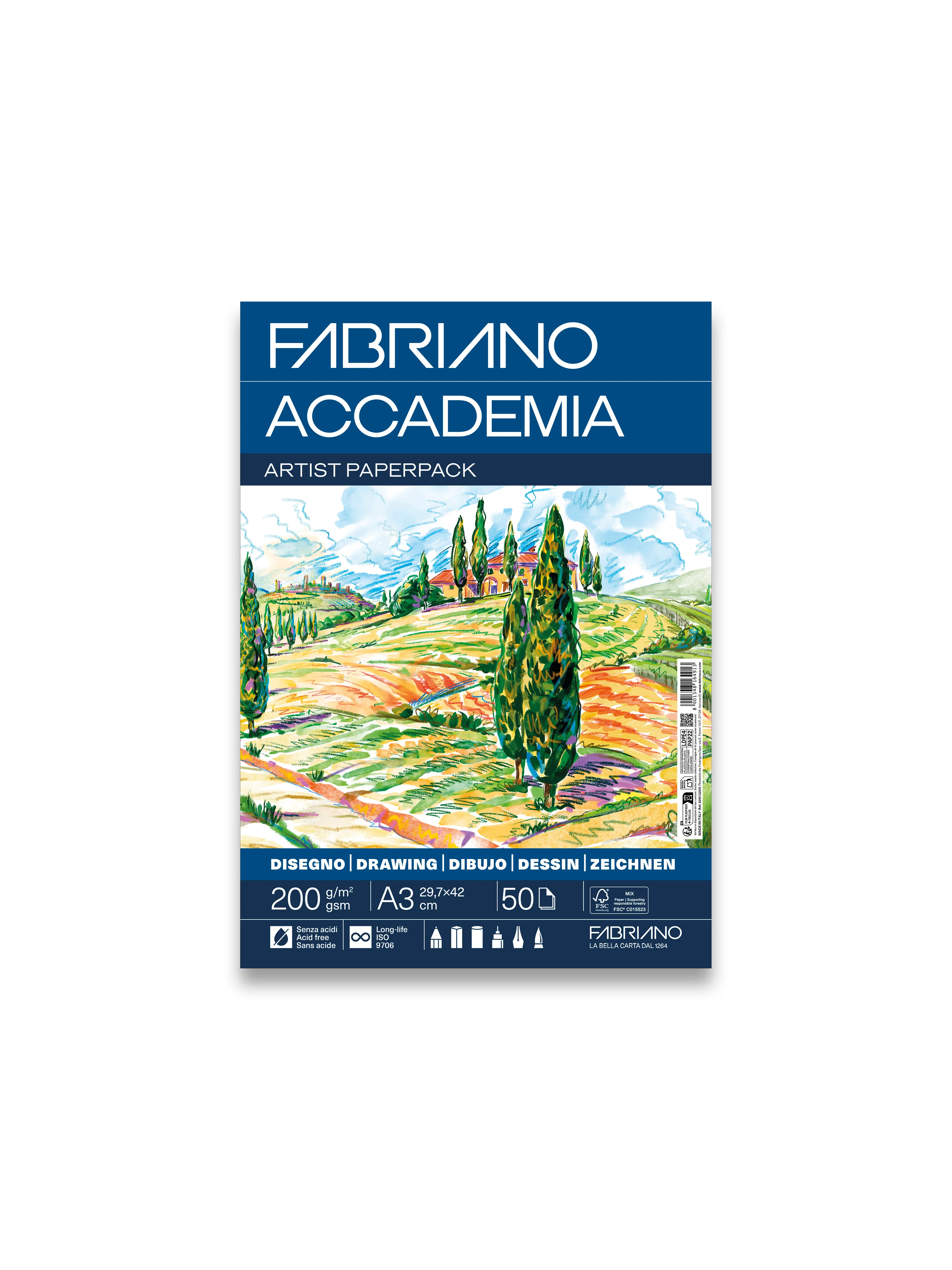 Papier dessin Accademia 200g/m² - 50 feuilles format A3 - Fabriano