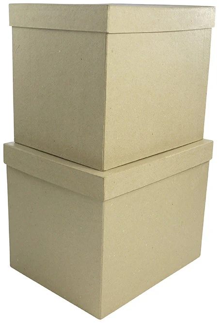 Papier maché 2x Boîtes rectangle 25 x 20 x 20 cm & 23.5 x 18.5 x 19.5 cm