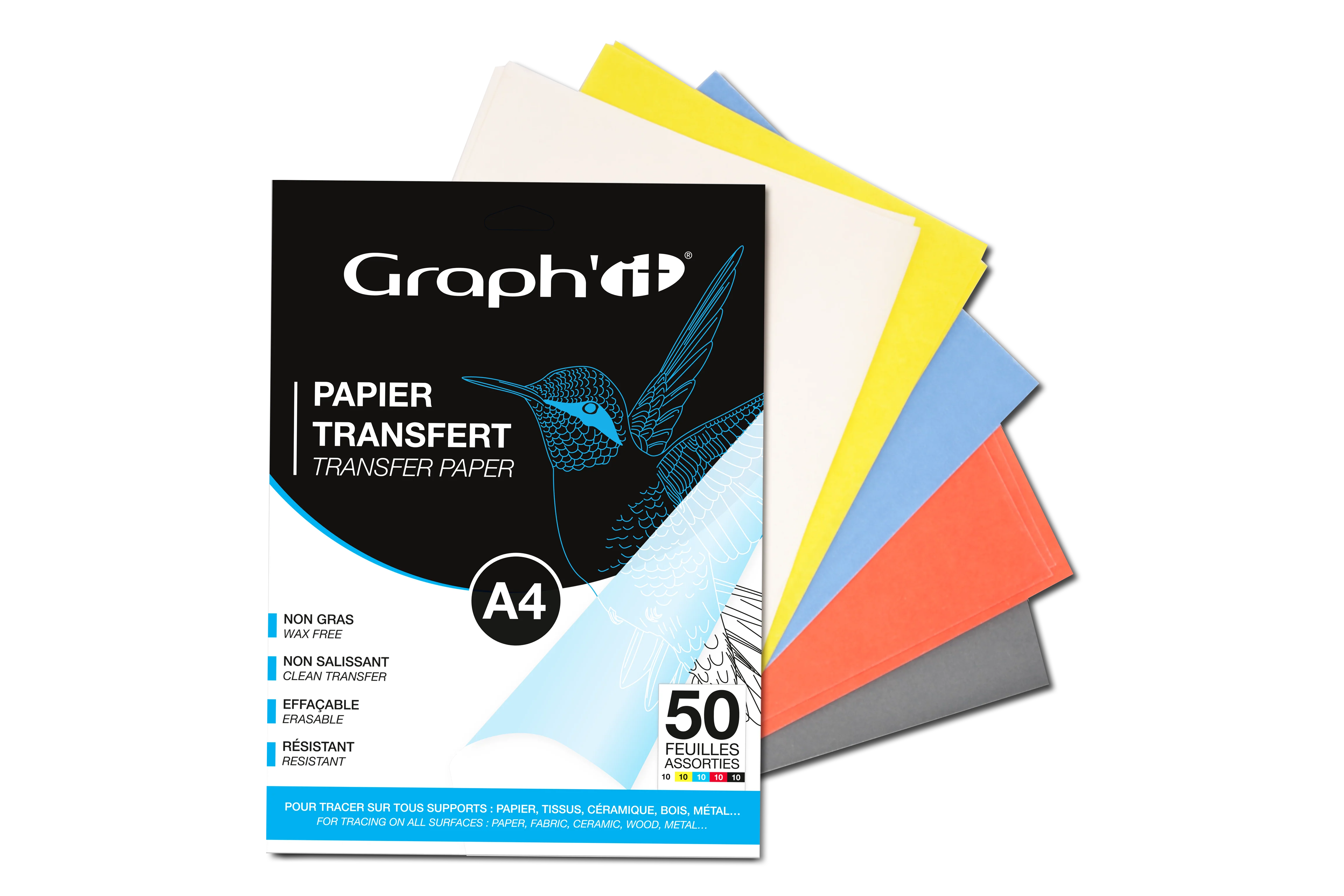 Papier transfert Graph'it - Pochette 50 feuilles A4 - 5 couleurs assorties