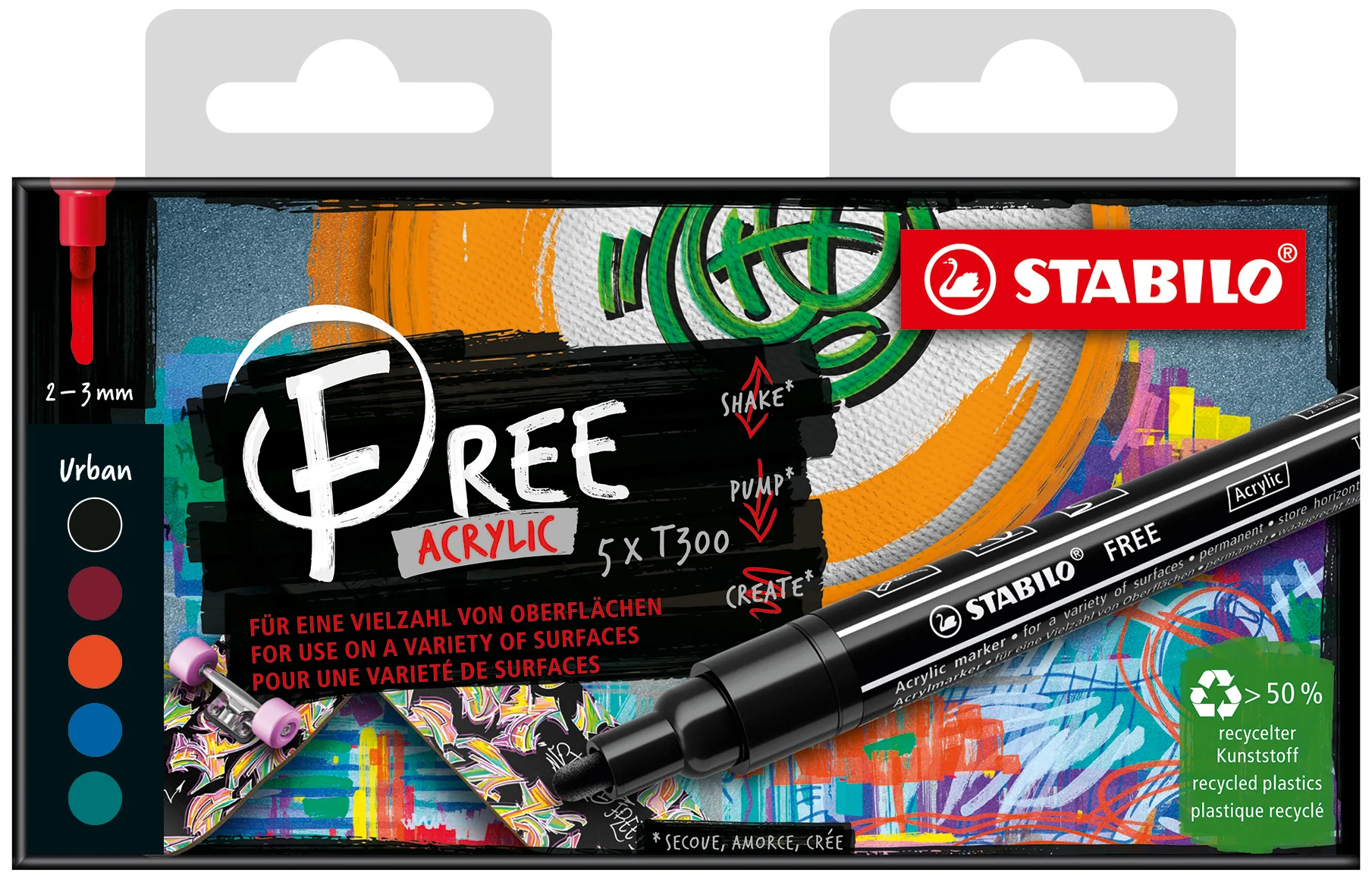 Pochette de 5 marqueurs acrylique FREE T300- URBAN
