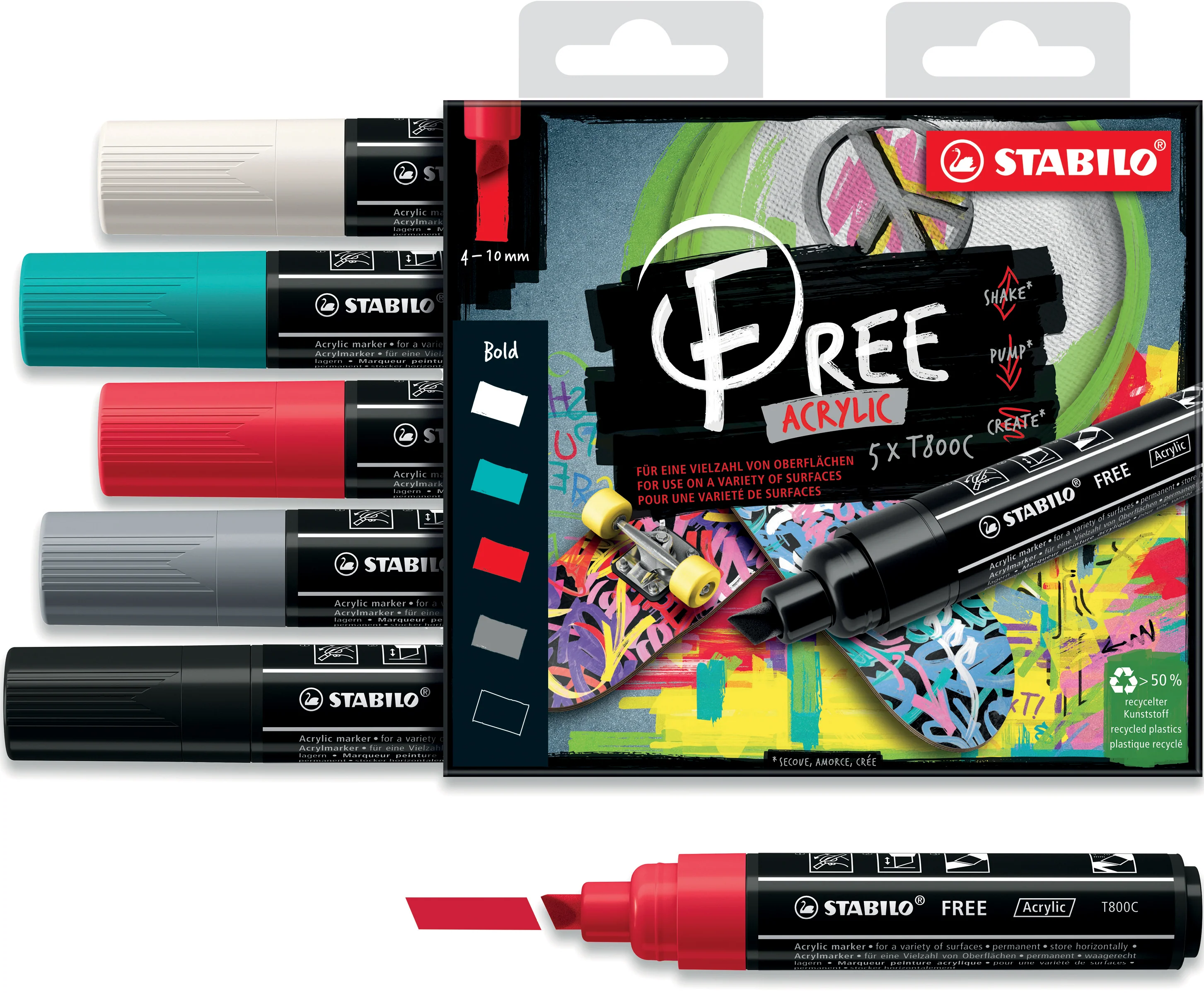 Pochette de 5 marqueurs acrylique FREE T800C- BOLD - Image 2