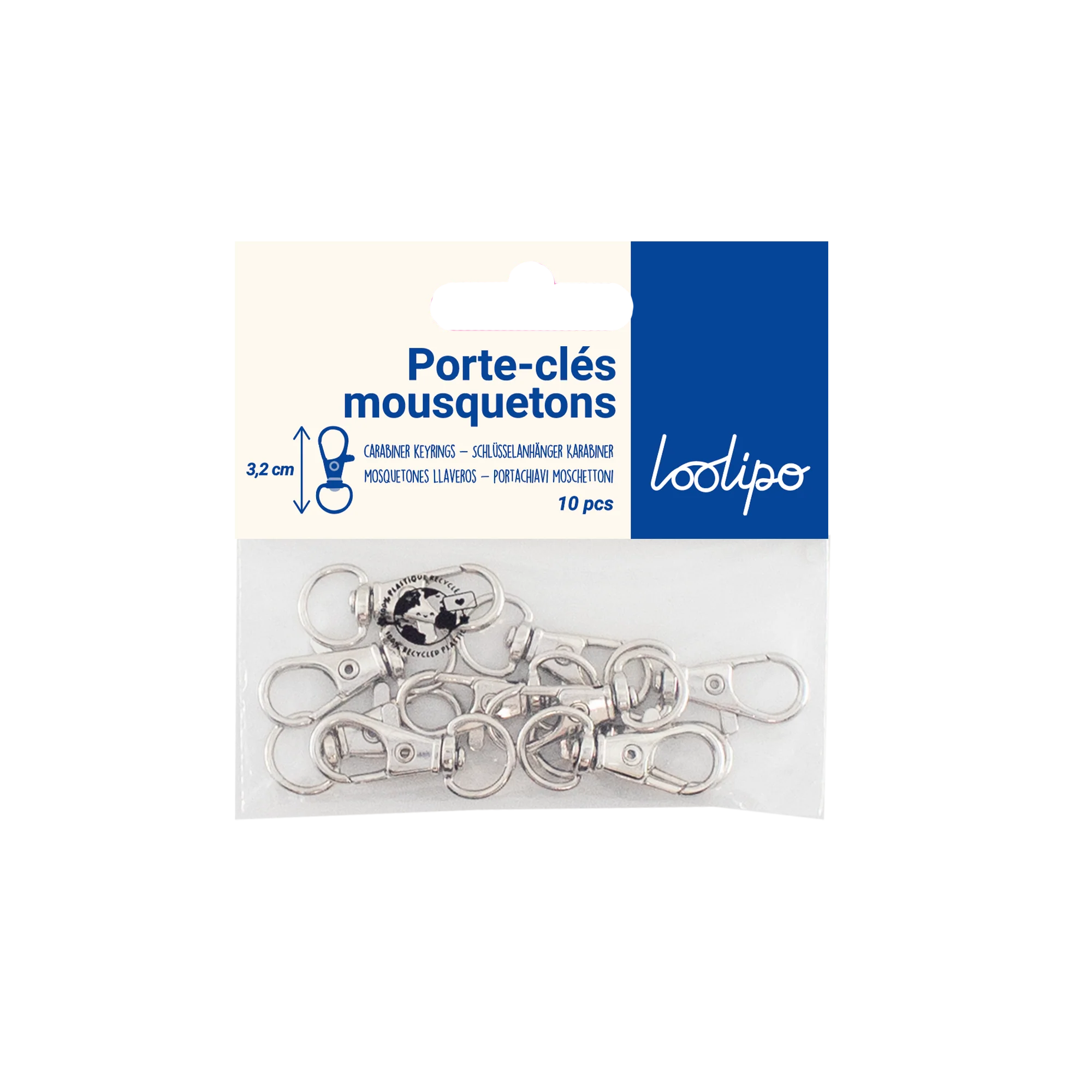 Porte-clé mousqueton argent 3,2 cm - X10 - Image 4