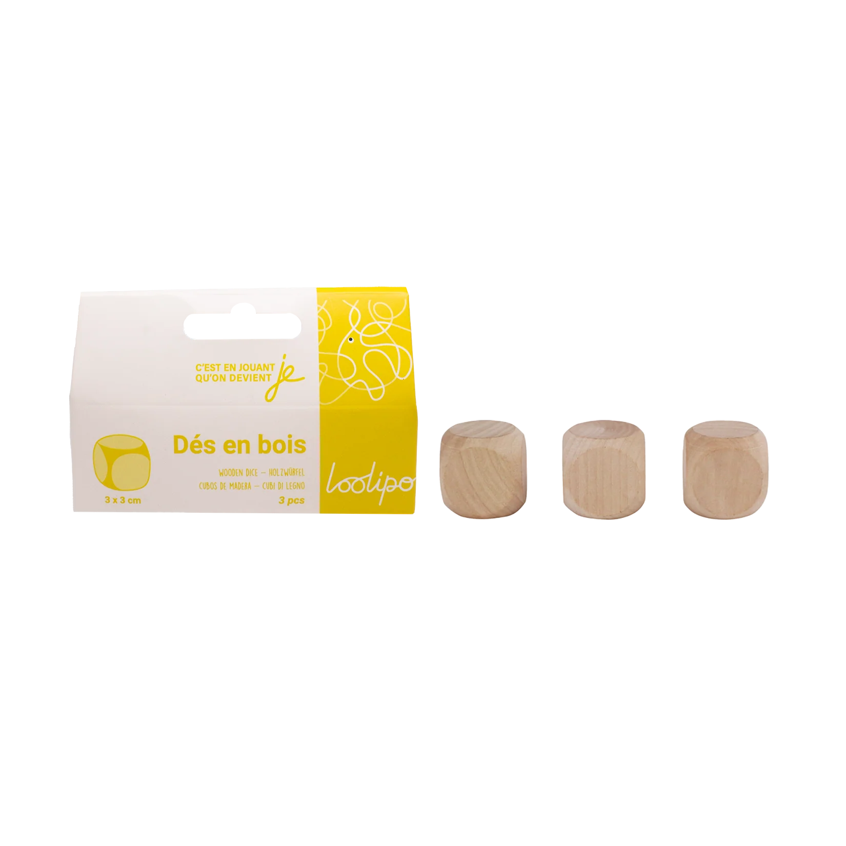 Lot de 3 dés en bois naturel