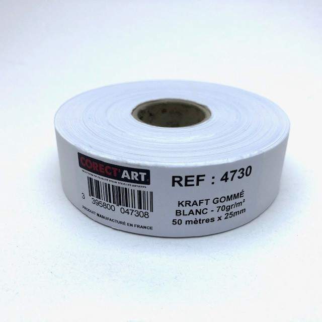 Rouleau kraft gommé blanc Corect'art 50 m x 25 mm