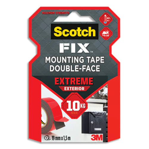 Ruban d'assemblage double face pour l’extérieur Scotch-FIX™ Extrême PT1100-1915-P, 19 mm x 1,5 m, 1 rouleau/paquet