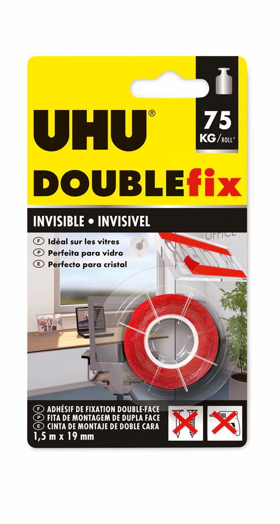 Ruban double fix adhésif transparent 1,5m x 19mm