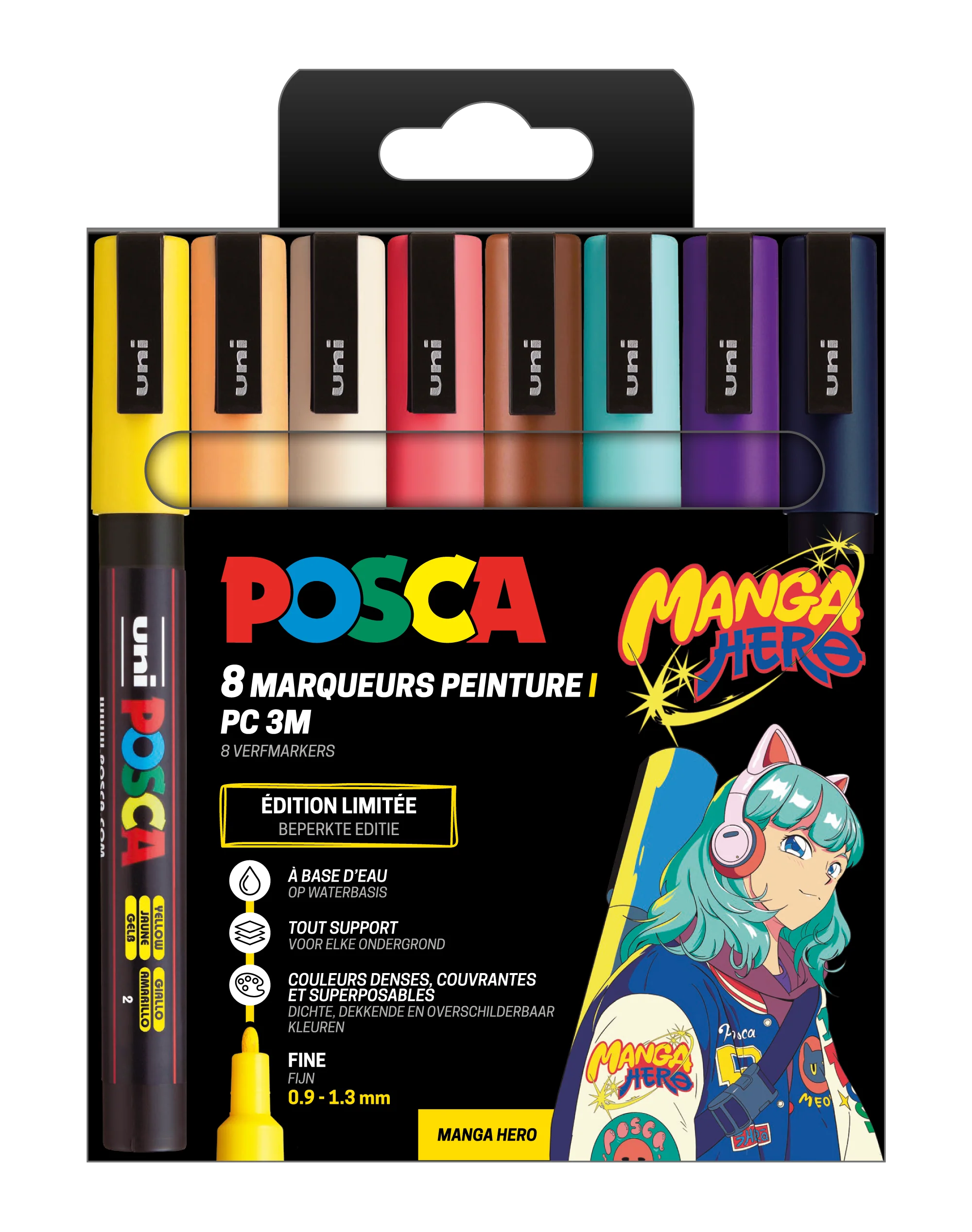 Set 8 marqueurs Posca PC3M assortis -Edition limitée Manga - Uni-ball