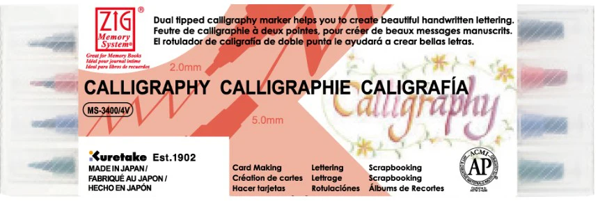 Set de 4 feutres calligraphie double pointe