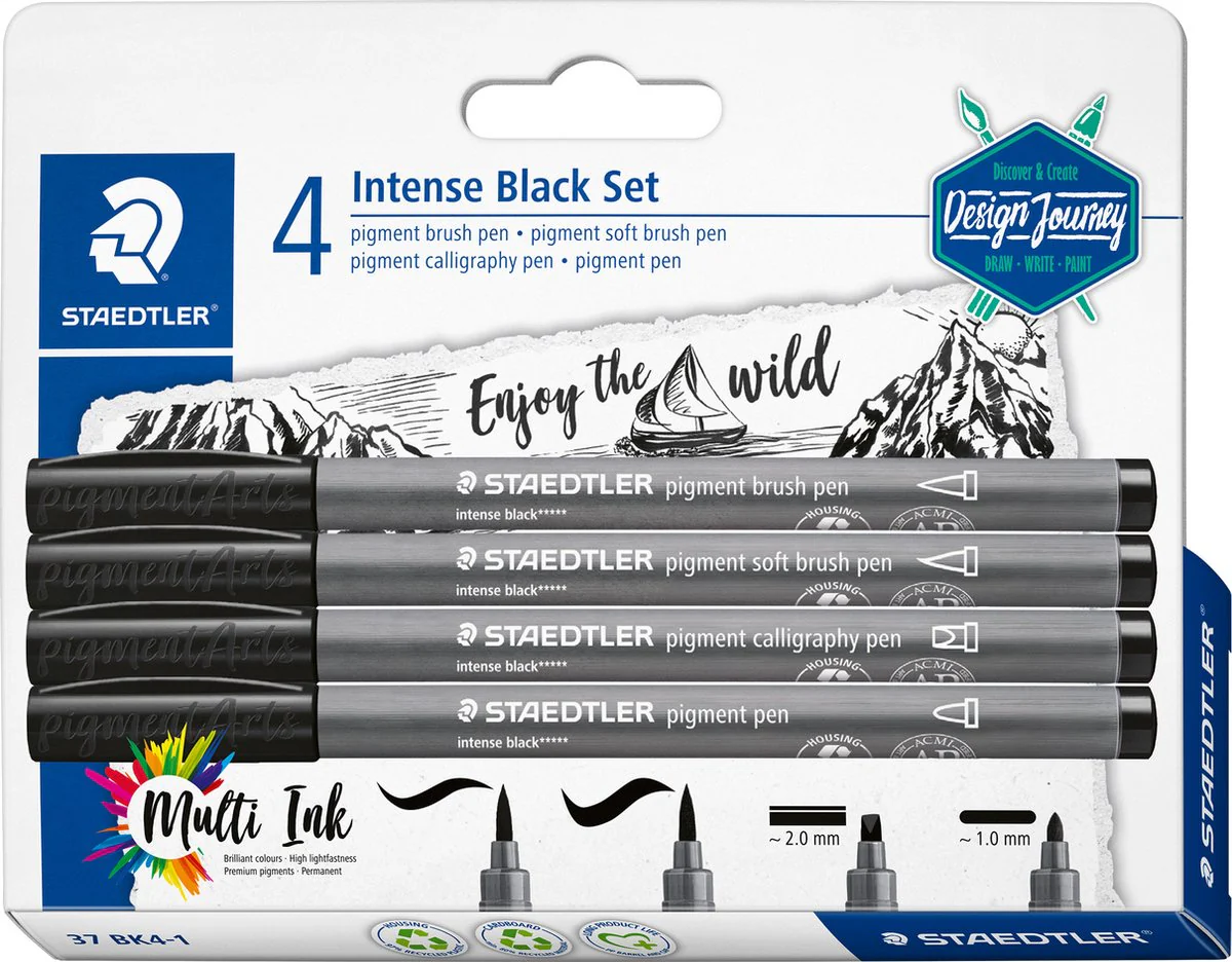 Set de 4 feutres Pigment Brush 371 noir intense