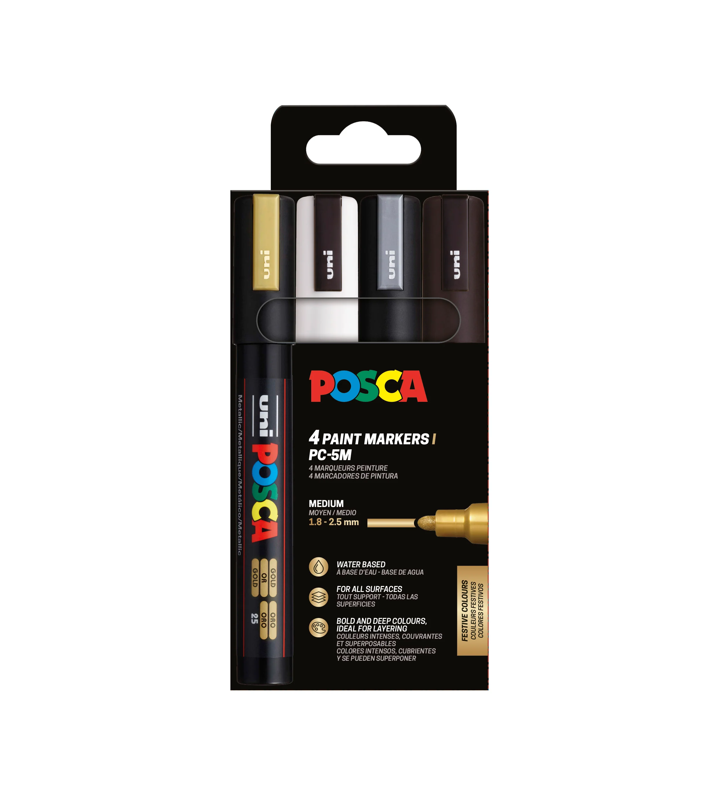Set de 4 marqueurs Posca PC5M assortis - Couleurs festives