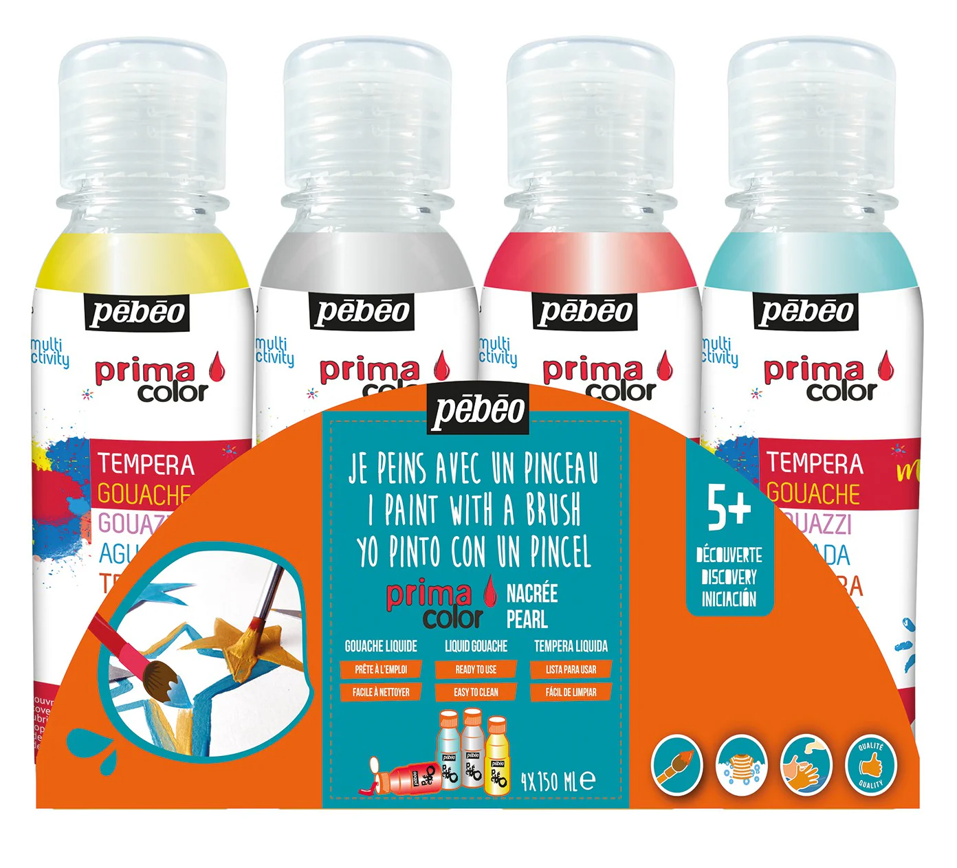 Set de 4x150ml couleurs nacrées Gouache liquide Primacolor