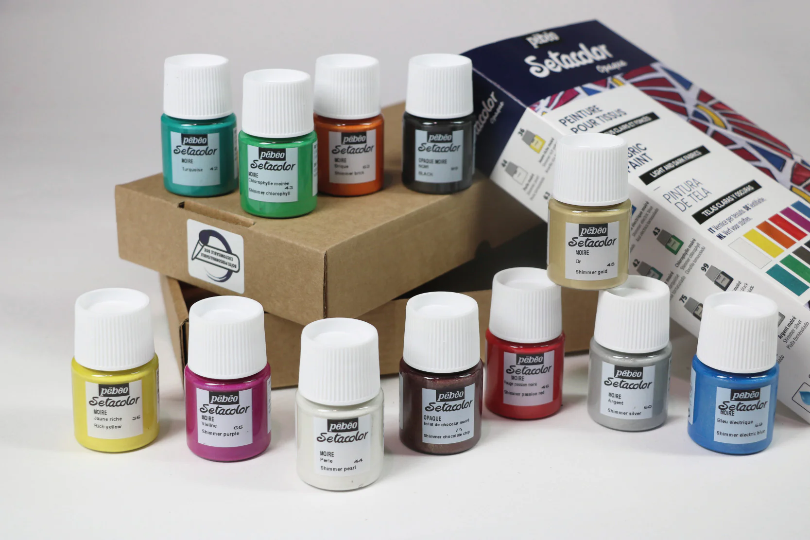 Set Explorations couleurs moirées peinture tissu Setacolor 12x20ml - Image 3