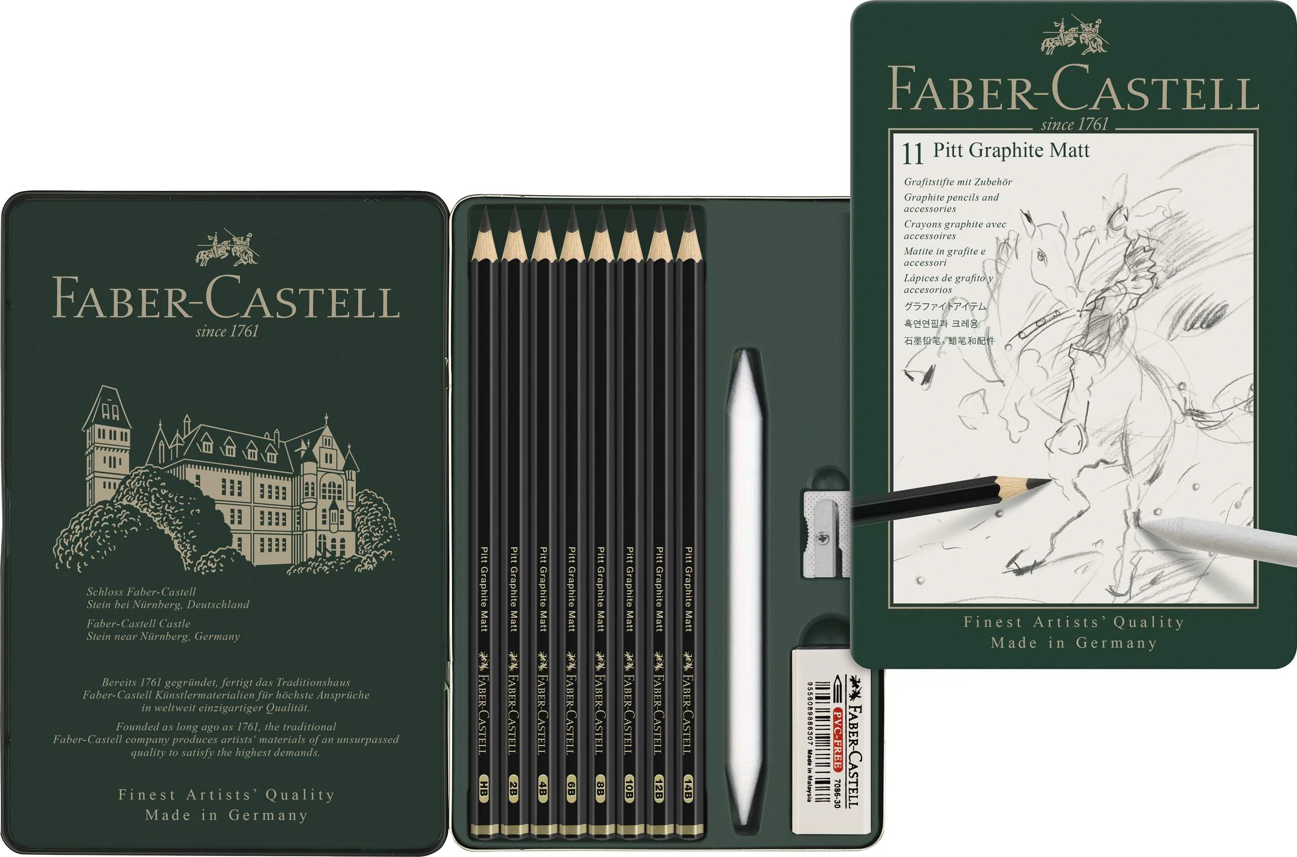 Set metal de 8 Crayons Pitt Graphite Matt + 3 accessoires