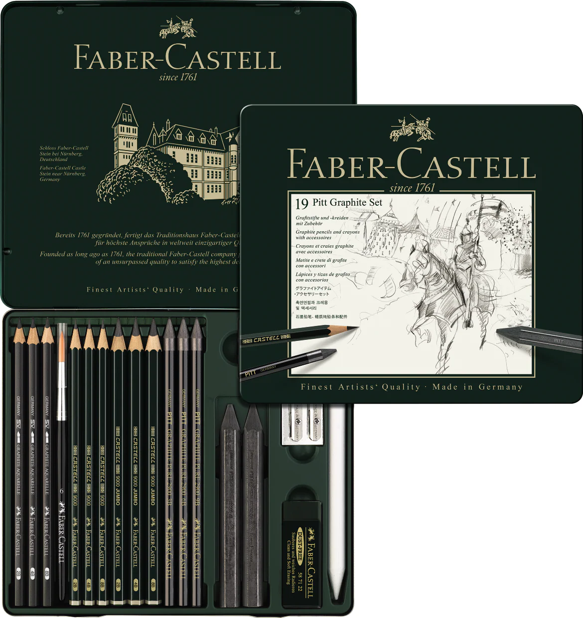 Set moyen 19 crayons fusains PITT Graphite
