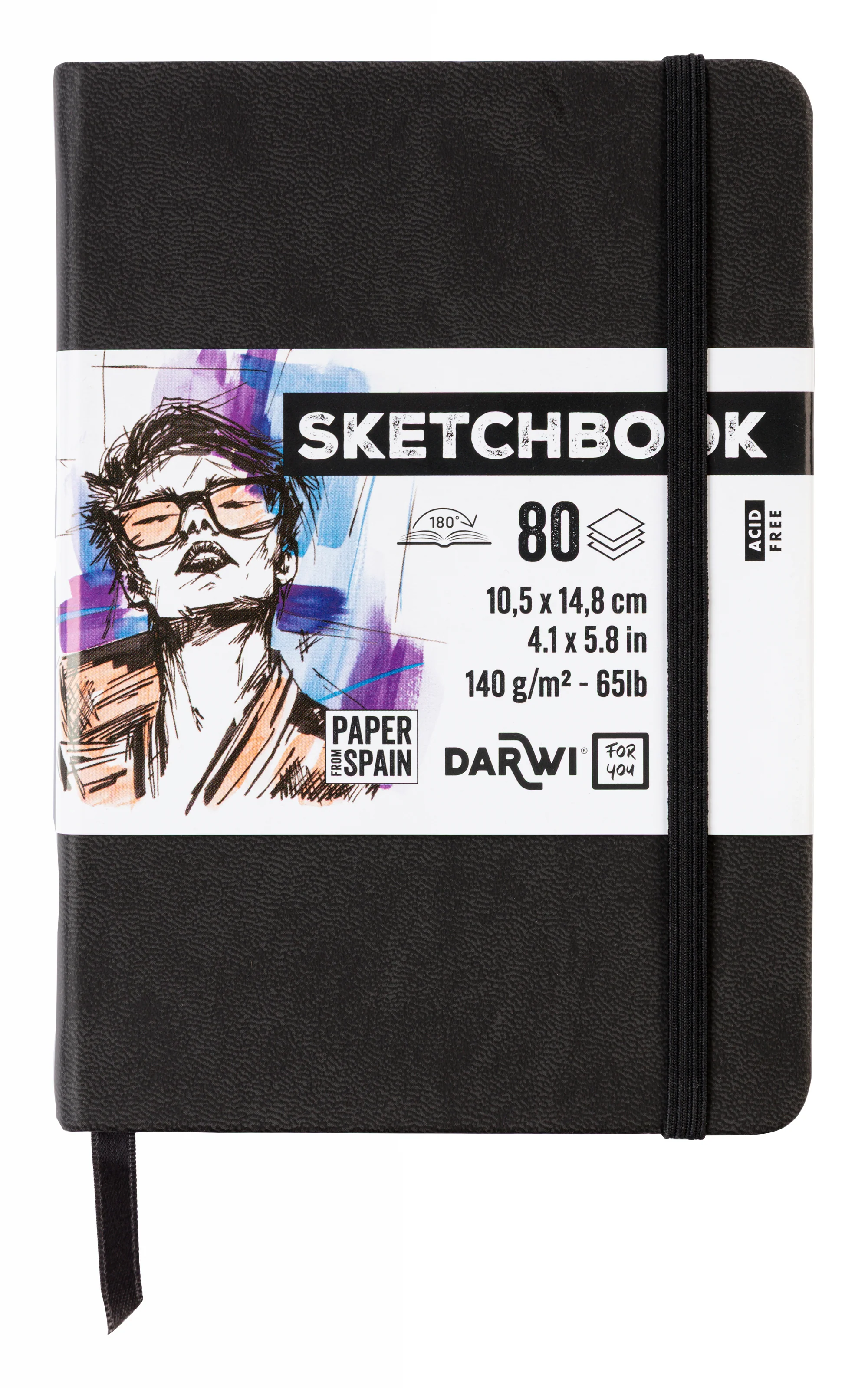 Sketchbook A6 80 feuilles papier blanc, 140 g/m², 9 couleurs de couverture -