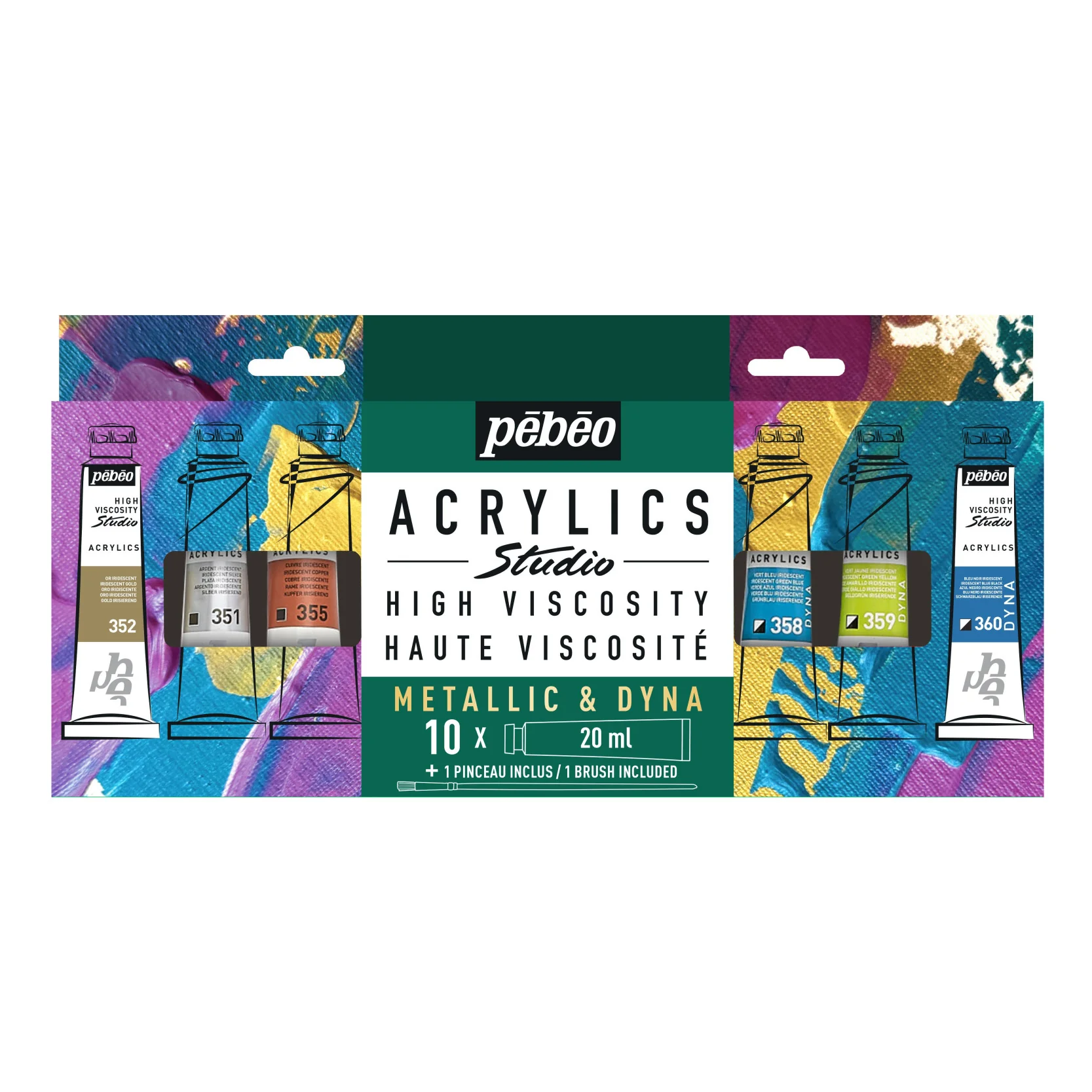 Studio Acrylics Set métallique & Dyna 10 x 20 ml + 1 pinceau
