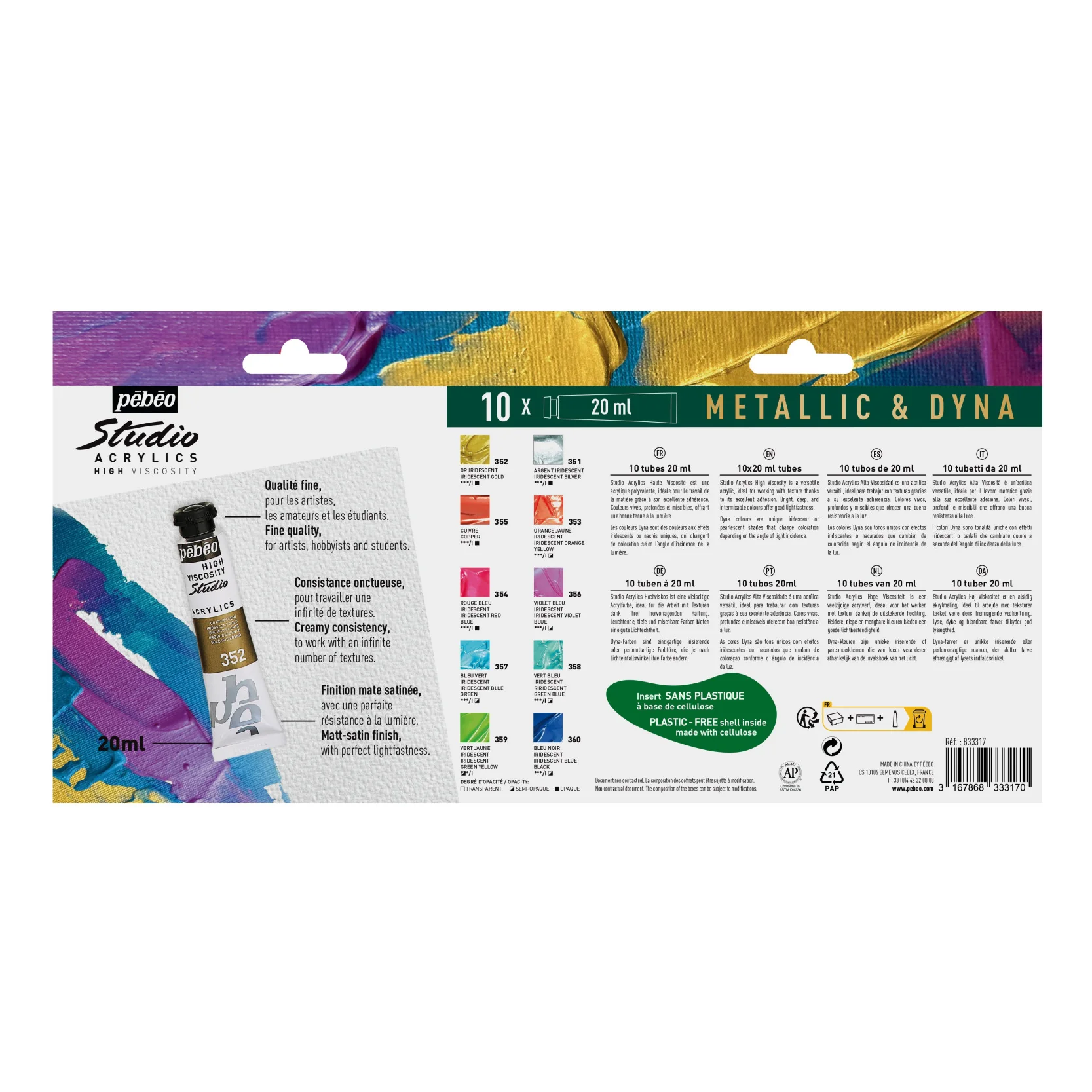 Studio Acrylics Set métallique & Dyna 10 x 20 ml + 1 pinceau - Image 2