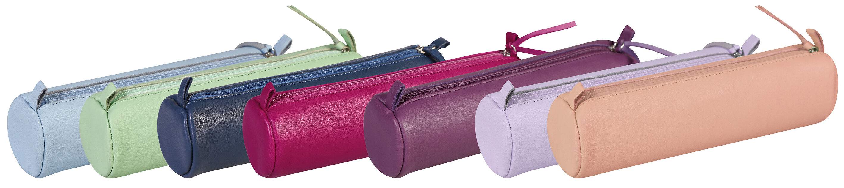 Trousse ronde en cuir teinté 7 couleurs assorties