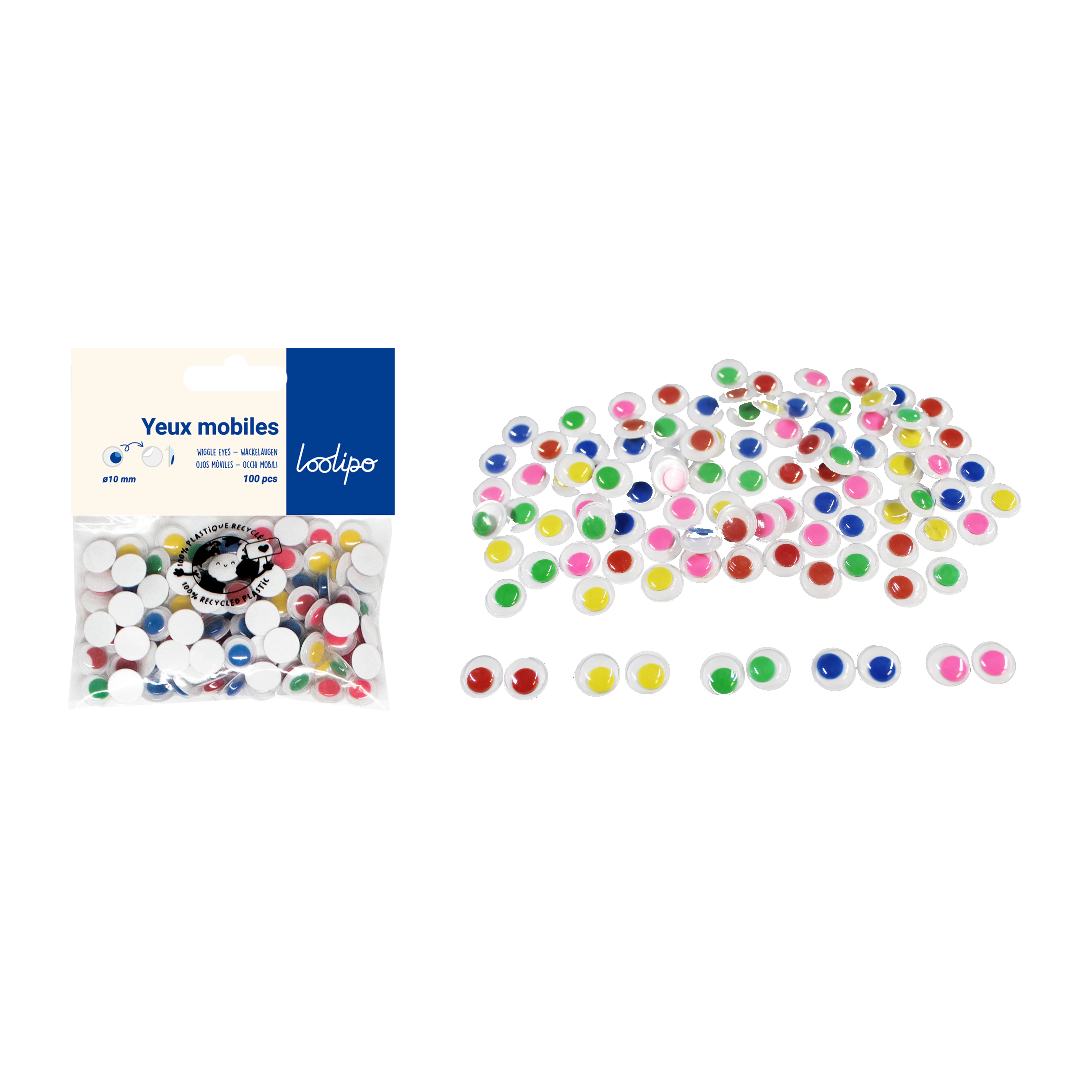 Yeux mobiles adhésifs couleurs sans cils